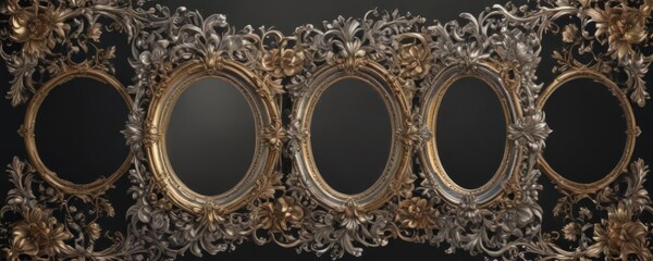 Exquisite silver & gold floral frames, vintage aesthetic ,  rococo,  design,  frame design