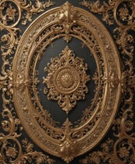 Gilded oval with intricate floral details, showcasing a royal emblem  , design, oval