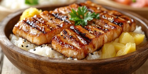 delicious grilled salmon bowl with rice and vegetables for healthy eating