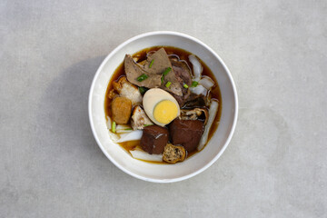 Rolled rice noodle, Pork soup with egg