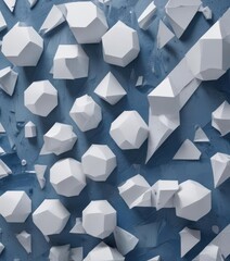 Layered white geometric shapes on a textured blue abstract background , overlay, composition, bold