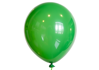 Glossy green balloon with vibrant reflective surface and smooth texture floating isolated on transparent background.
