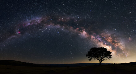 Fototapeta premium Milky Way Over Tree Silhouette at Night