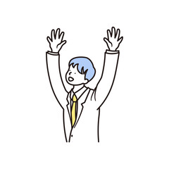 合格して喜びバンザイをしている男子高校生のシンプルな上半身のイラスト素材