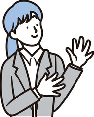 笑顔でお祝いをするビジネスウーマンのシンプルな上半身のイラスト素材