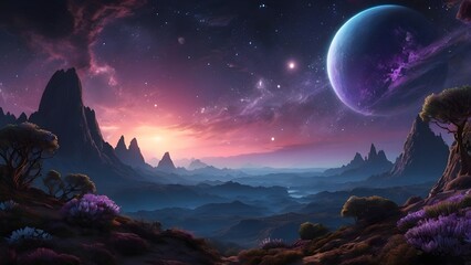 Fantasy Sunset in Alien World