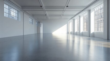 Obraz premium Spacious modern event space urban loft photography showcase bright and airy atmosphere wide angle view
