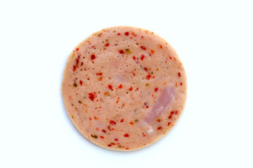 Spicy sliced bologna sausage with chili