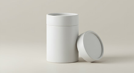 Blank white cardboard cylinder push up tube mockup template on light background for supplement or cosmetics product branding 1