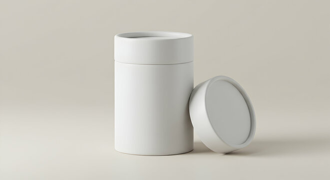 Blank white cardboard cylinder push up tube mockup template on light background for supplement or cosmetics product branding 1