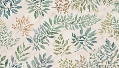 Mini watercolor card; pastel leaves, subtle botanical pattern,  label,  spring