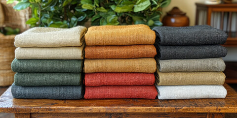  Soft Linen Towels in Various Colors on Wooden Table