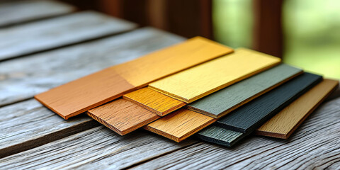  Colorful Wood Samples on Rustic Table
