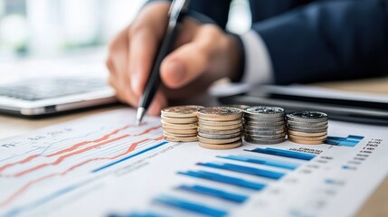 Financial advisor managing an investment portfolio with clients.