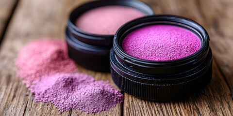  Blush Powders in Black Containers on Wooden Background