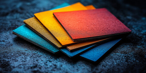  Colorful Textured Paper Stack on Dark Surface
