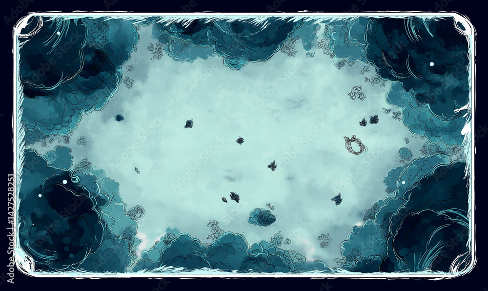 Poster rectangular playing mat with oceanic blue background and swirling water pattern, futuristic water te