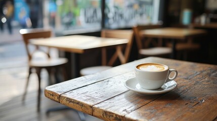 Informal job interview taking place in a cafe with a coffee in hand.
