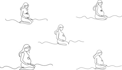 Pregnant Woman Line Art  vector silhouettes illustration  on  white background