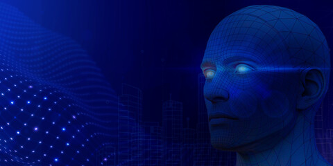 Digital Human Head Concept for AI, Metaverse, and Facial Recognition Technology