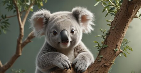Obraz premium Playful koala infant clinging to branch, repeating pattern design , australian wildlife, wildlife pattern