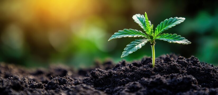 A Cannabis Seedling Emerging from the Soil