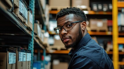 Fototapeta premium A logistics technician troubleshooting a warehouse management system.