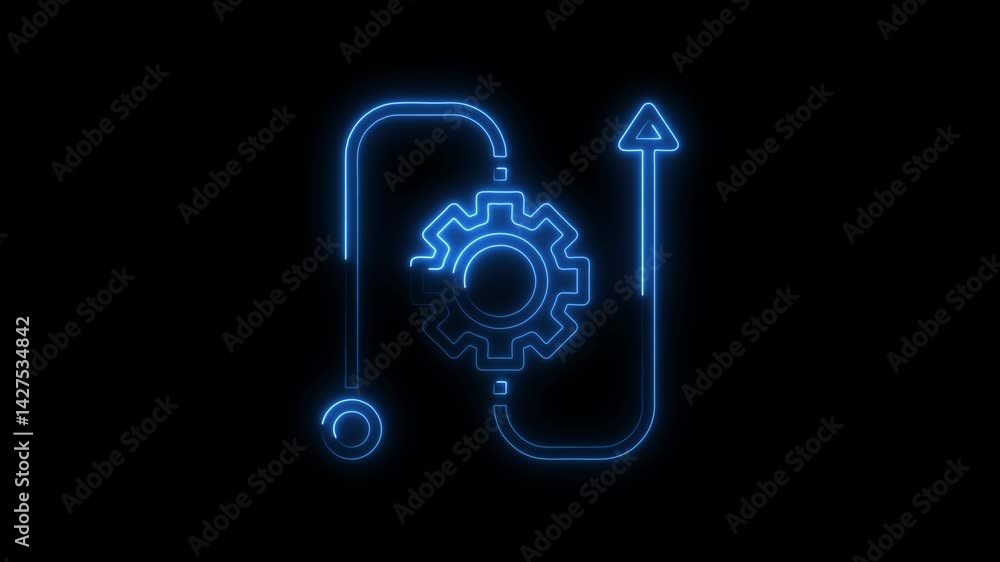 Poster neon gear arrow digital transformation technology workflow process automation
