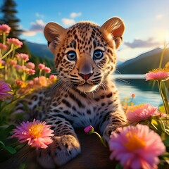 Obraz premium Niedliches Leoparden Baby