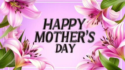 Vector illustration of a Mother's Day poster with "HAPPY MOTHER'S DAY" on a colorful floral purple background, offering copy space for logos or messages, detailed, sharp focus, and vibrant professiona