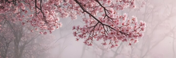 Obraz premium Soft pink sakura petals descend against a hazy, spring backdrop , macro, seasonal, soft