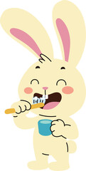 Little bunny gets up and brushes his teeth