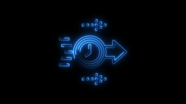 Blue neon time clock arrow moving forward concept - Powered by Adobe