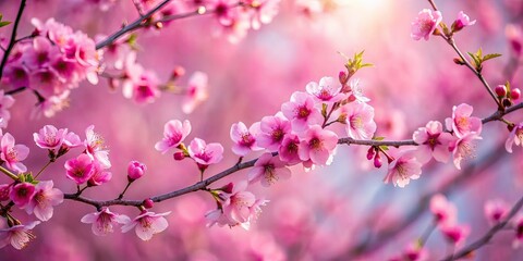 Fototapeta premium Minimalist Cherry Blossom Silhouette, Vibrant Pink, AI Photo