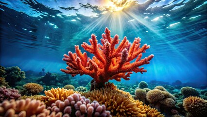 Obraz premium Minimalist Coral Reef Underwater Seascape AI Art
