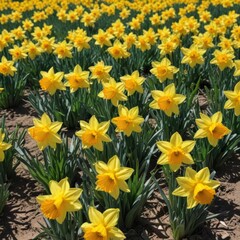 Obraz premium daffodils in the garden, yellow flowers in the garden, yellow daffodils in the garden