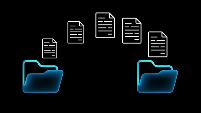 Sending Business document Between two file on transparent background. Digital Documents Transfer and Exchange concept.