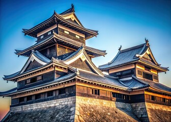 Naklejka premium Minimalist Kumamoto Castle Udoyagura & Tower AI Photo