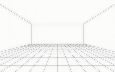 Abstract Wireframe Perspective Grid Room Minimalist Architectural Space with Clean Lines and Neutral Color Palette, Perfect for Design