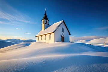 Minimalist Snowy Church, Winter Sanctuary, Architectural Photography