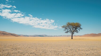 Fototapeta premium A lone tree standing in the middle of a wide, empty field.