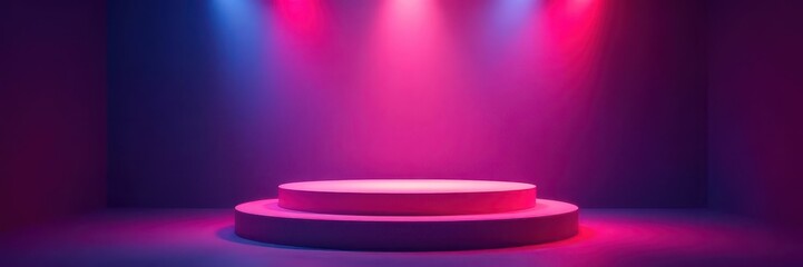 Sleek podiums glow under vibrant stage lights , stage, winner, color