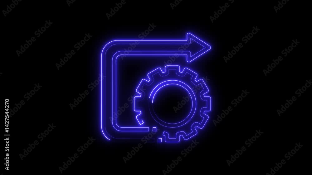 Poster neon style workflow with arrow and gear animation on black background