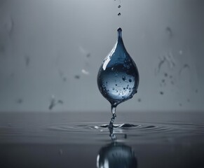 Suspended ink drop, water surface below, ethereal feel,  surface,  visual,  abstract