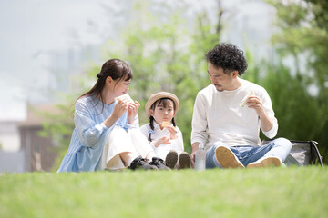 Gentle image of a picnic on the lawn with the family Spring and summer outings, leisure activities, etc.