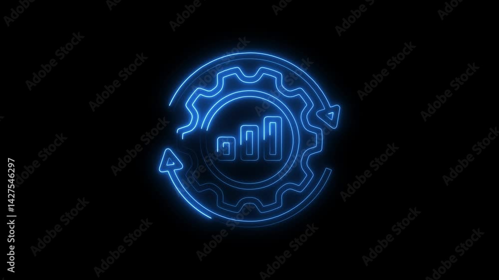 Aufkleber neon gear and graph animation on black background business process automation efficiency progress re