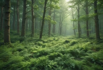 Obraz premium Abstract green forest, unfocused, soft, fuzzy texture, dreamy atmosphere , nature, background
