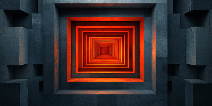  Geometric Abstract Design of Nested Shapes with Red Glow