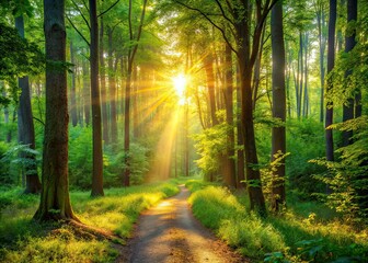 Obraz premium Morning Woods Scene, Copy Space Left