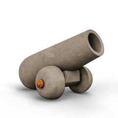 Concrete Cannon with Wooden Details Displaying Unique Artistic Design Concept. 3D Illustration. File with Clipping Path